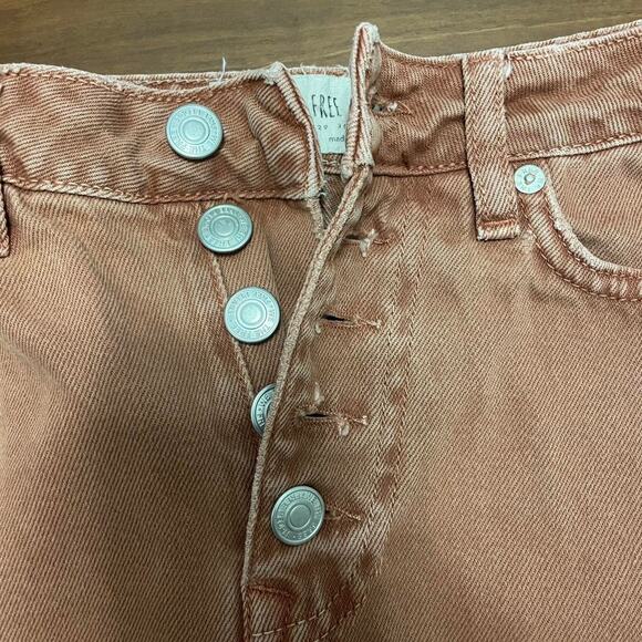 Free People Distressed Denim Mini Skirt – Burnt Orange, Size 25 - Picture 3 of 10
